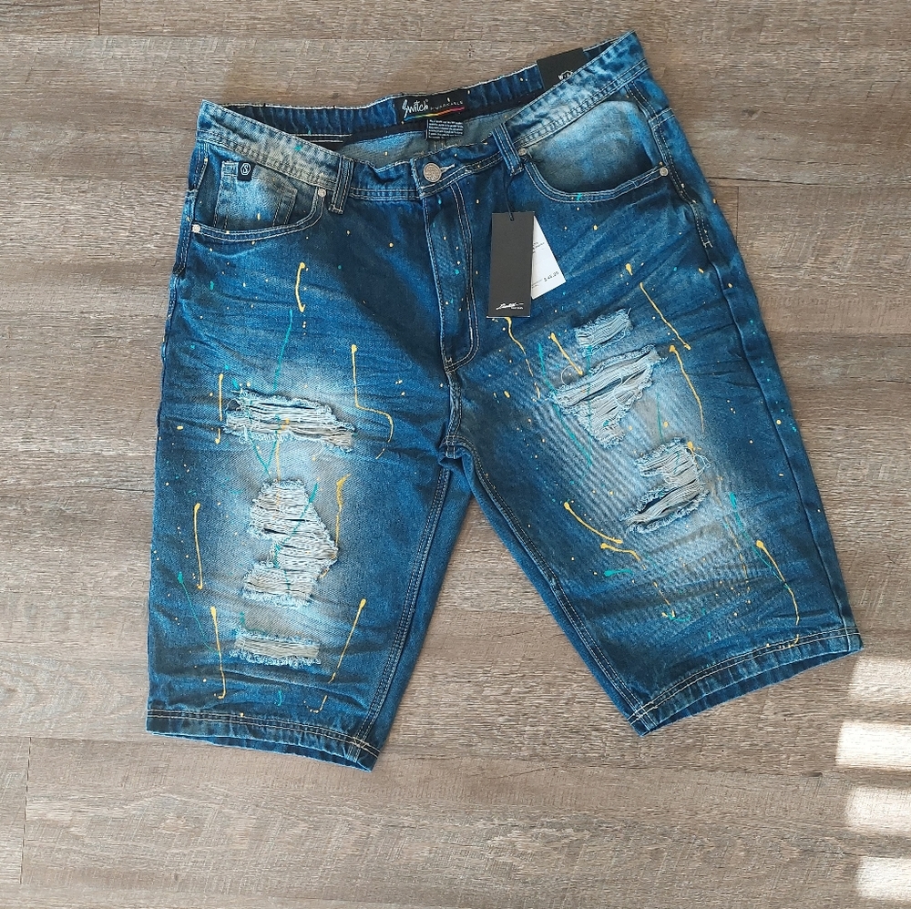 Switch Remarkable Jorts Mens 40 Blue Bermuda Paint Distressed Jean Denim Casual